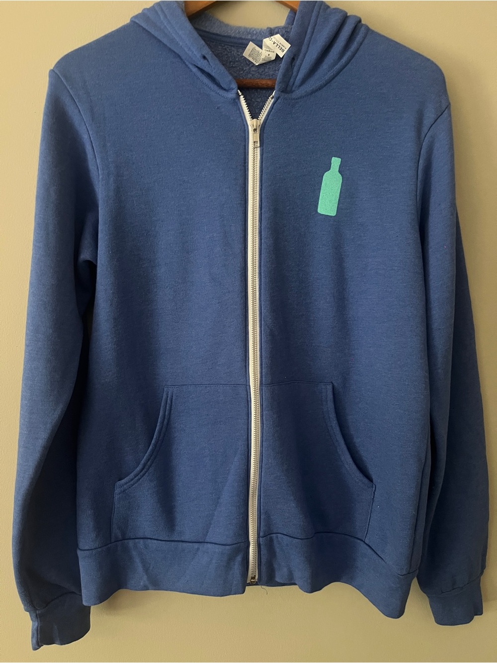 Blue Full-Zip Crewneck Hoodie with Bottle Logo